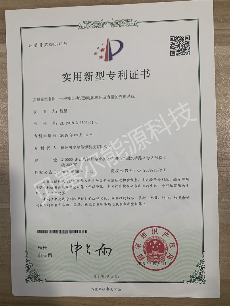 实用新型专利:自动识别电池电压及容量的充电系统